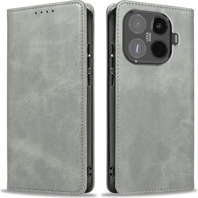Produktbild von Handyhülle für Xiaomi 15T Pro Kunstleder Flip Cover Hülle Handytasche Case Kartenfach Farbe: Grau