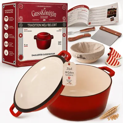 Produktbild von 2-in-1 Brottopf 26 cm – Gusseisen Topf zum Brotbacken als Dutch Oven – Emaille Brotbacktopf & Brotbackform – Schmortopf mit Deckel für Induktion