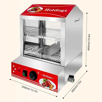 Produktbild von Elektrischer Hotdog Dampfgarer - 27 L 2-stöckiger Wurstwärmer - Edelstahl - Temperaturregelung - Brötchenwärmer - EU-Stecker