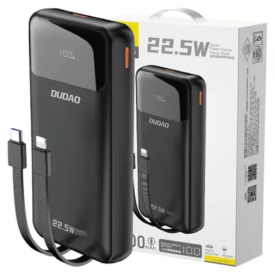 Produktbild von DUDAO K15Pro 20000mAh 22.5Watt 2x cable Black, 20000 mAh, Lithium Polymer (LiPo), Schwarz