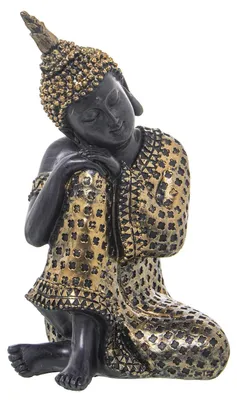 Buddha-Figur sitzend, Harz, Gold und Braun, 11x11x20 cm