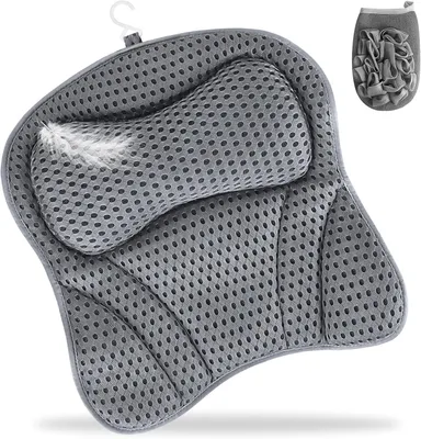Obrázok produktu pre Vankúš do vane, 4D Air Mesh, so 6 prísavkami, opierka krku a ramien, pre vaňu