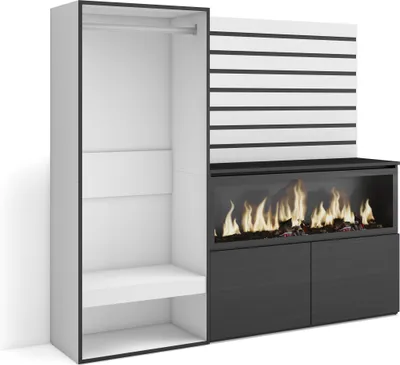 Image de COZY Buffet, Bahut, 167x35x145cm, Chambre à coucher, Cheminée électrique XXL, Vestiaire ouvert, Blanc