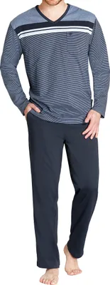 Immagine prodotto di pigiama uomo hajo, set 2 pezzi - lungo, scollo a V, comfort climatico, blu a righe 4XL