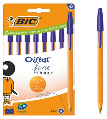 Produktbild von BIC Cristal Fine Orange Kugelschreiber Blau Schachtel mit 8 Stiften