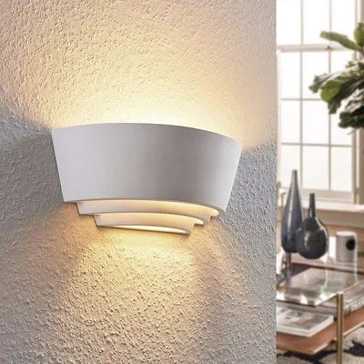Produktbild von Lindby Modern Moderne wandlamp wit gips incl. LED - Azriel / Innenbeleuchtung / Wohnzimmerlampe / Schlafzimmer / Küche Rund LED geeignet E14 Max. 1 x 40 Watt