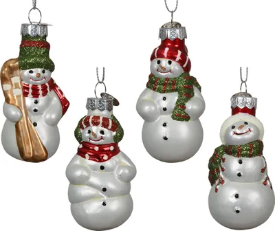 Christbaumschmuck Glas 7,5cm Schneemann Figur 1 Stück sort. Weiß