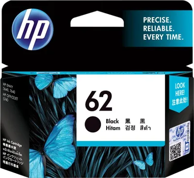 Produktbild von HP 62 Schwarz Original Druckerpatrone, Standard, Schwarz, Tinte auf Pigmentbasis, 4 ml, 1 Stück(e), 200 Seiten