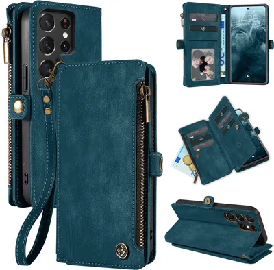 Produktbild von Handy Hülle für Samsung Galaxy S22 Ultra 5G Geldbeutel Geldbörse RFID Schutz Klapphülle Cover Schutzhülle Wallet Farbe: Petrol