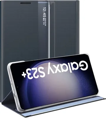 Produktbild von Samsung Galaxy S23+ Hülle, Slim Flip Leder Smart View Window Klappetui Schutzhülle mit Standfunktion für Galaxy S23+ Navy blau