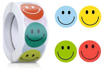 Produktbild von GKA 50 Stück Geschenkaufkleber Smiley lächelndes Gesicht Aufkleber Etiketten Dekorative Sticker 25 mm rund selbstklebend Smile