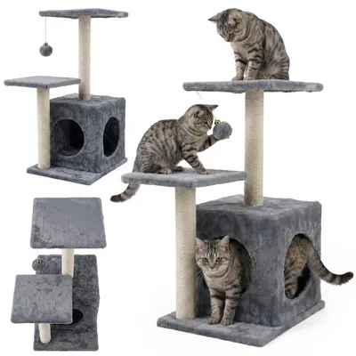 Produktbild von Kratzbaum, Katzenkratzbaum 73 cm mit häuschen 3 plattformen Kletterbaum, Spielbaum mit Plüschball, Katzen, grau