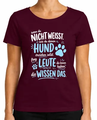 Immagine prodotto di Maglietta da donna con scritta "Addestrare i cani fa impazzire le persone che non ne hanno", tono sarcastico, colore bordeaux, taglia XL
