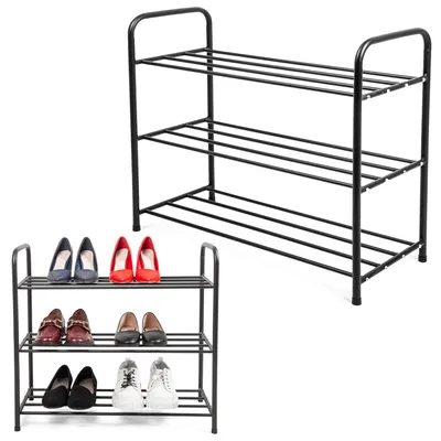 Schuhregal 3-stufig, Metall, 62x27x60 cm, schwarz, platzsparend