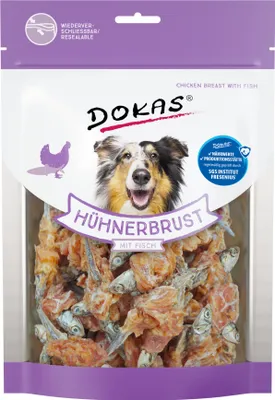 Produktbild von Dokas Hundesnack Hühnerbrust mit Fisch 220g