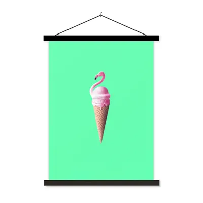 Produktbild von MuchoWow® Textilposter Eistüten - Eiscreme - Flamingo - Rosa - Grün 90x120 cm mit schwarzem Rahmen - Dekoration