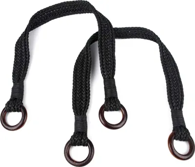 1 Paar Taschengriffe geflochten mit Ringen aus Holz 54 cm schwarz