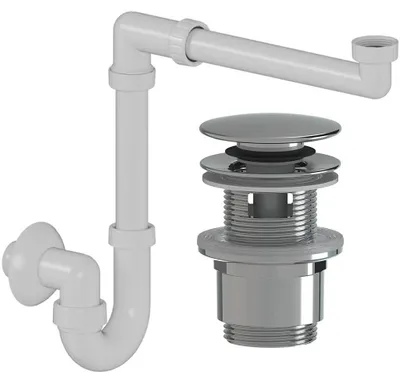 Produktbild von CERANO - Siphon für Waschbecken/Möbel, platzsparend - DN32/250-700 mm - weiß mit Abflussventil "Click-Clack" und Überlauf - Kunststoff - 35/50 mm - Chrom