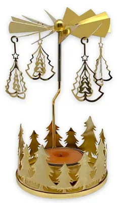 Rotierender Teelichthalter, Metall, 13,5 cm, Gold, Weihnachten