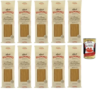 Produktbild von Rummo Italian Gourmet Bundle Spaghetti No. 3 10x500g – lange Pasta für Tomatensauce, Aglio e Olio & klassische Gerichte, ideal al dente, Vorratspack 5kg für Familie & Gastro + Italian Gourmet Polpa