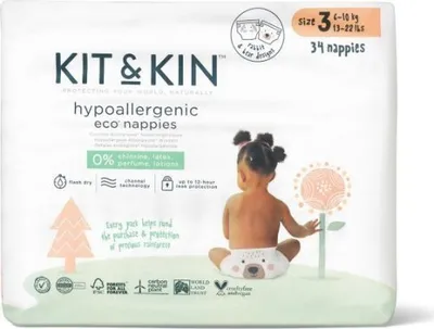 Produktbild von Kit & Kin KKS3NAPPIESGH, Junge/Mädchen, Windel mit Klebeband, 6 kg, 10 kg, Weiß, Velcro