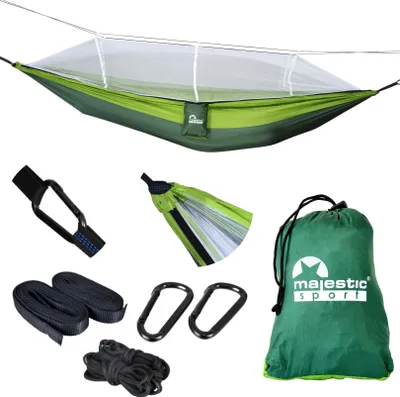Produktbild von MAJESTIC SPORT Hängematte mit Moskitonetz Leicht tragbar für Ausflüge in die Berge in den Wald Einfache Montage Camping 260x140 cm Grün