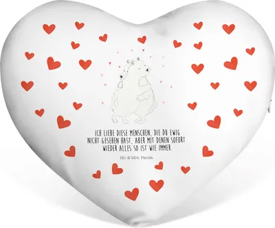 Produktbild von Mr. & Mrs. Panda Sofakissen Eisbär Umarmen - Weiß - Geschenk, Kuschelkissen, Lustige Sprüche, Hochzeitskissen, Kissen in Herzform, dekoartikel, Dekokissen
