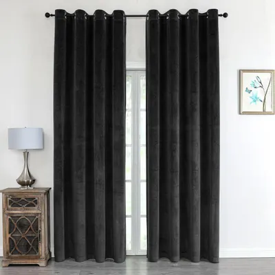 Produktbild von Samtvorhang mit Öse 140 x 245 cm wasserabweisend Schwarz - 140 x 245 cm