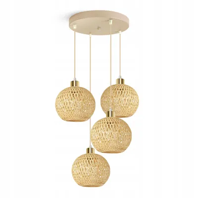 Produktbild von Luxolar LED Pendelleuchte 4-flammig E27 Rattan Boho Beige/Grau - Verstellbar Hängelampe Kaskade für Schlafzimmer, Küche über Esstisch Wohnzimmer