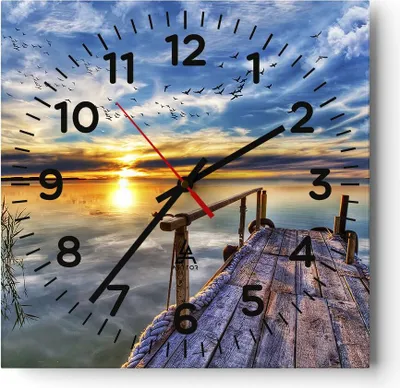 Produktbild von Wanduhr - Quadrat - Glasuhr - See Brücke - 30x30cm - Schleichendes Uhrwerk - Lautlos - zum Aufhängen bereit - Dekoration Modern - Wanddekoration aus Glas - C4AC30x30-3963