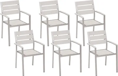 Produktbild von BELIANI Gartenstuhl 6er Set Weiß Kunstholz Metallbeine Garten Stapelbar Modern