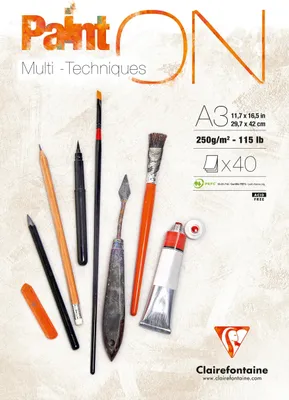 Produktbild von Clairefontaine 2x PaintON feinkörnig, Block A3, kopfseitig 40 Blatt weiß 96536C