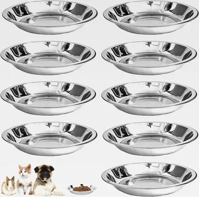 Produktbild von 9 Stück Katzennapf Edelstahl Futternapf Katze Fressnapf Katze Katzenschüssel Katzenfressnapf Katzen Katzenfutter Napf Katzenfutternapf Katzennäpfe Katzen Napfset Katzenteller Flach 16 cm, 304