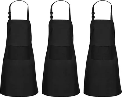 Obrázok produktu pre Zástery kuchárske s veľkými vreckami – Extra veľké, nastaviteľné kuchárske zástery pre dámy a pánov, vodeodolné, čierne pracovné zástery na varenie, grilovanie a maľovanie – 3 kusy