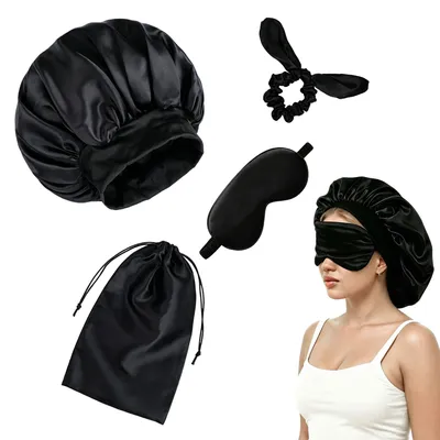 Productafbeelding van 4-Delige Slaapset met Slaapmuts en Oogmasker voor Vrouwen