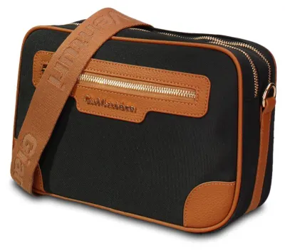 Produktbild von Umhängetasche aus veganem Leder, Marke Gianmarco Venturi, in Schwarz und Braun, vielseitig für Damen