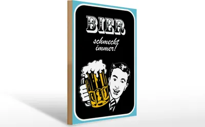 Produktbild von Holzschild Bier schmeckt immer, 40 x 30 cm, Holzschilder Spruch Alkohol