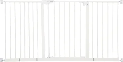 Immagine prodotto di Fortuna Lai Barriera di protezione per porte Barriera per cani Animali domestici 74-147,5 cm Barriera per cani 3 prolunghe Barriera di sicurezza per scale senza forature Metallo Bianco