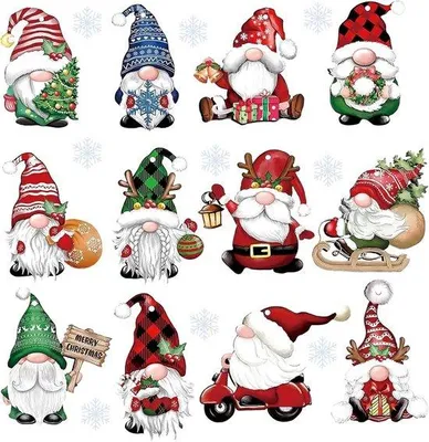 Productafbeelding van Houten Kerstkabouters Hangers - 12 Delige Set Kerstboomversiering