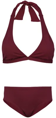 Immagine prodotto di Costume da bagno bikini Aquarti per ragazze, composto da reggiseno a bustier e slip, due pezzi, colore: fantasia a pois jacquard, rosso e marrone, taglia: 164