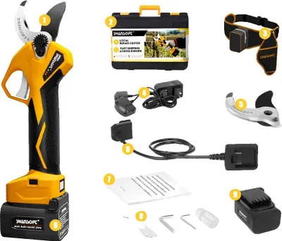 Produktbild von Akku-Gartenschneider, effizientes Schneiden, langlebiges Design, PRU36 gelb, zwei Batterien