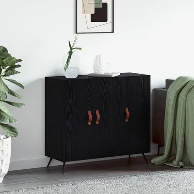 Image de Buffet vidaXL noir aspect chêne 89,5 x 34 x 80 cm en aggloméré