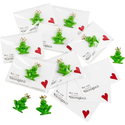 Produktbild von Kleine Mitgebsel mit grünem Froschkönig und weiß roten Kärtchen - 10 Stück10 Stück