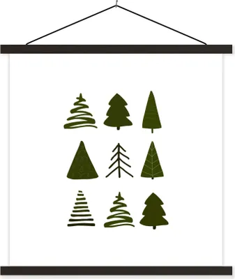 Produktbild von MuchoWow® Textilposter Weihnachtsbäume - Weiß - Muster 120x120 cm mit schwarzem Rahmen - Aufhängungsset