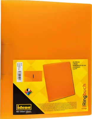 Produktbild von IDENA Ringbuch A4 2 Ringe PP Idena orange 35mm, transluzent