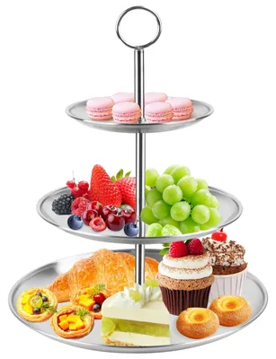 Imagen del producto de Soporte para tartas de acero inoxidable de 3 niveles, ideal para fiestas