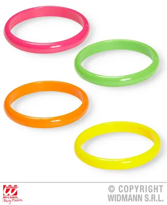 Produktbild von Neonfarbene Disco-Armbänder 80er Jahre, 4 Stück.