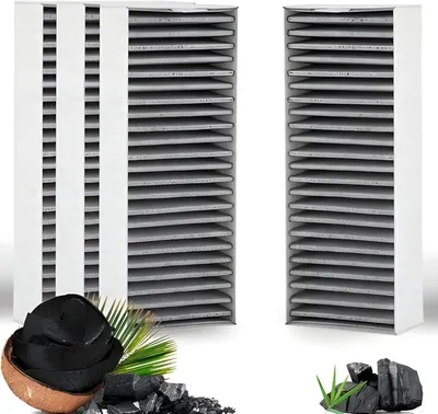 Produktbild von PolkaHome® Aktivkohlefilter-Set für Dunstabzugshauben (4 Stück) – Ersatz-Umluftfilter, 19 x 7 x 3 cm, Schwarz
