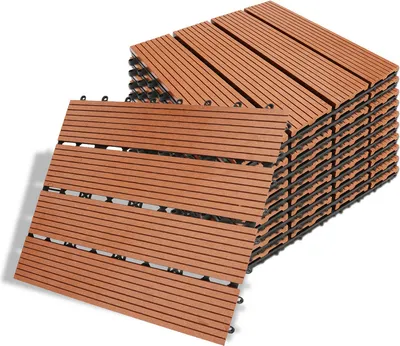 Obrázek produktu pro Jiubiaz WPC terasové dlaždice terasová prkna vzhled dřeva 30x30cm, 55 kusů = 5m² dlaždice dlažba click dlaždice s click systémem podlaha hnědá