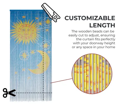 Imagen del producto de Cortina de cuentas de bambú, 91 x 200 cm, 90 hebras, separador de ambientes para puertas